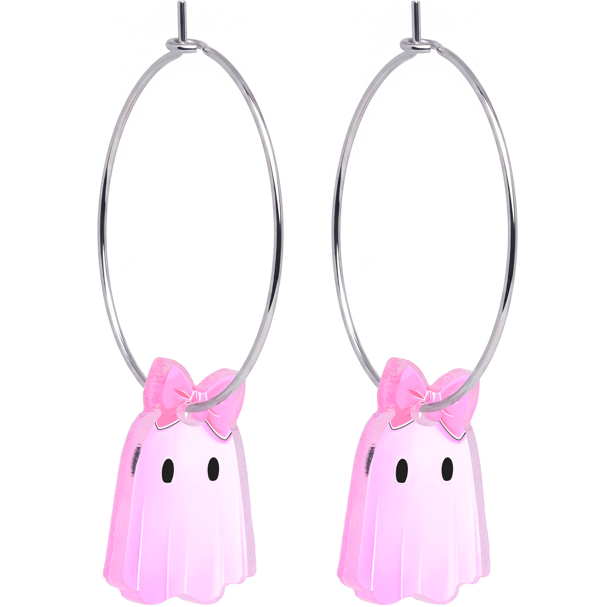 Perfectly Pink Boo Ghost Acrylic Hoop Earrings by Onyx O