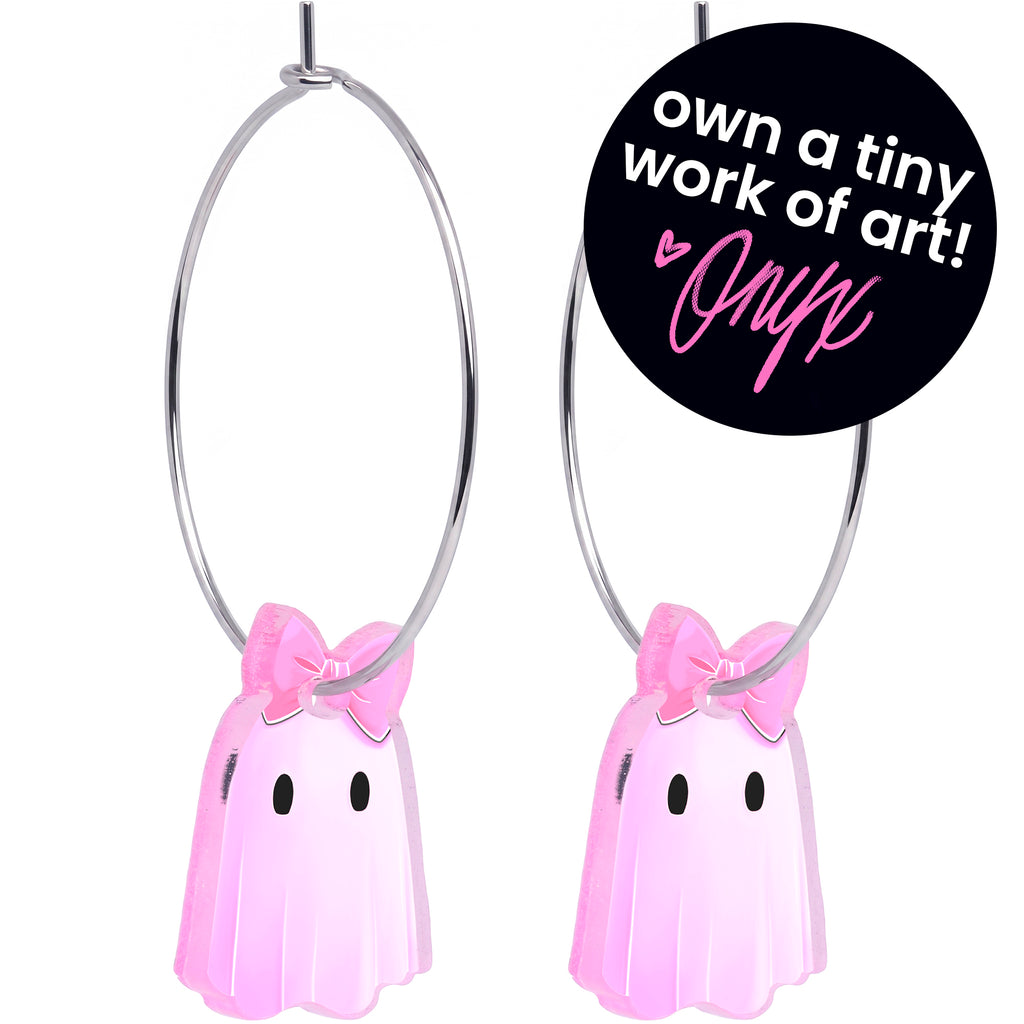 Perfectly Pink Boo Ghost Acrylic Hoop Earrings by Onyx O