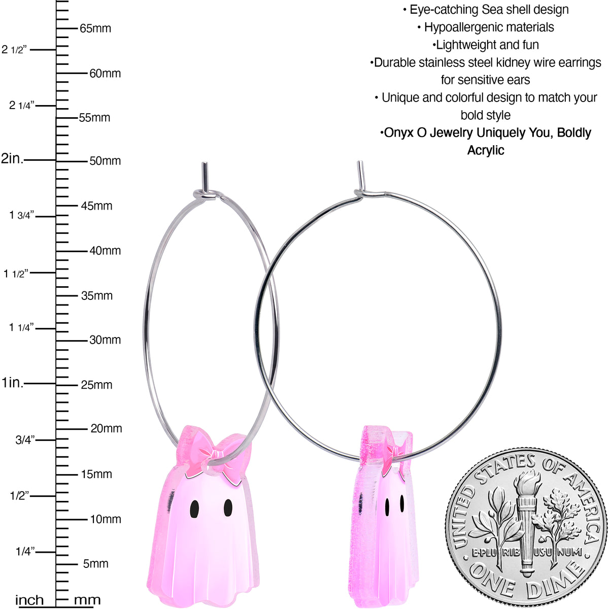 Perfectly Pink Boo Ghost Acrylic Hoop Earrings by Onyx O