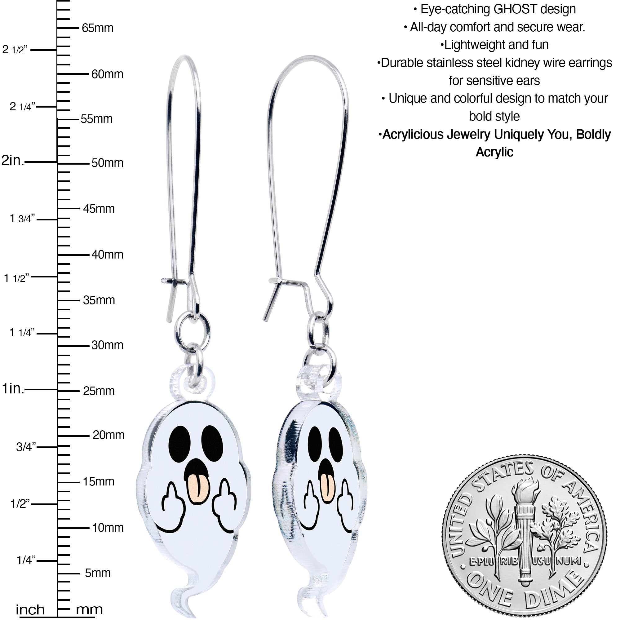 Sassy Spirit Ghost Dangle Earrings by Onyx O
