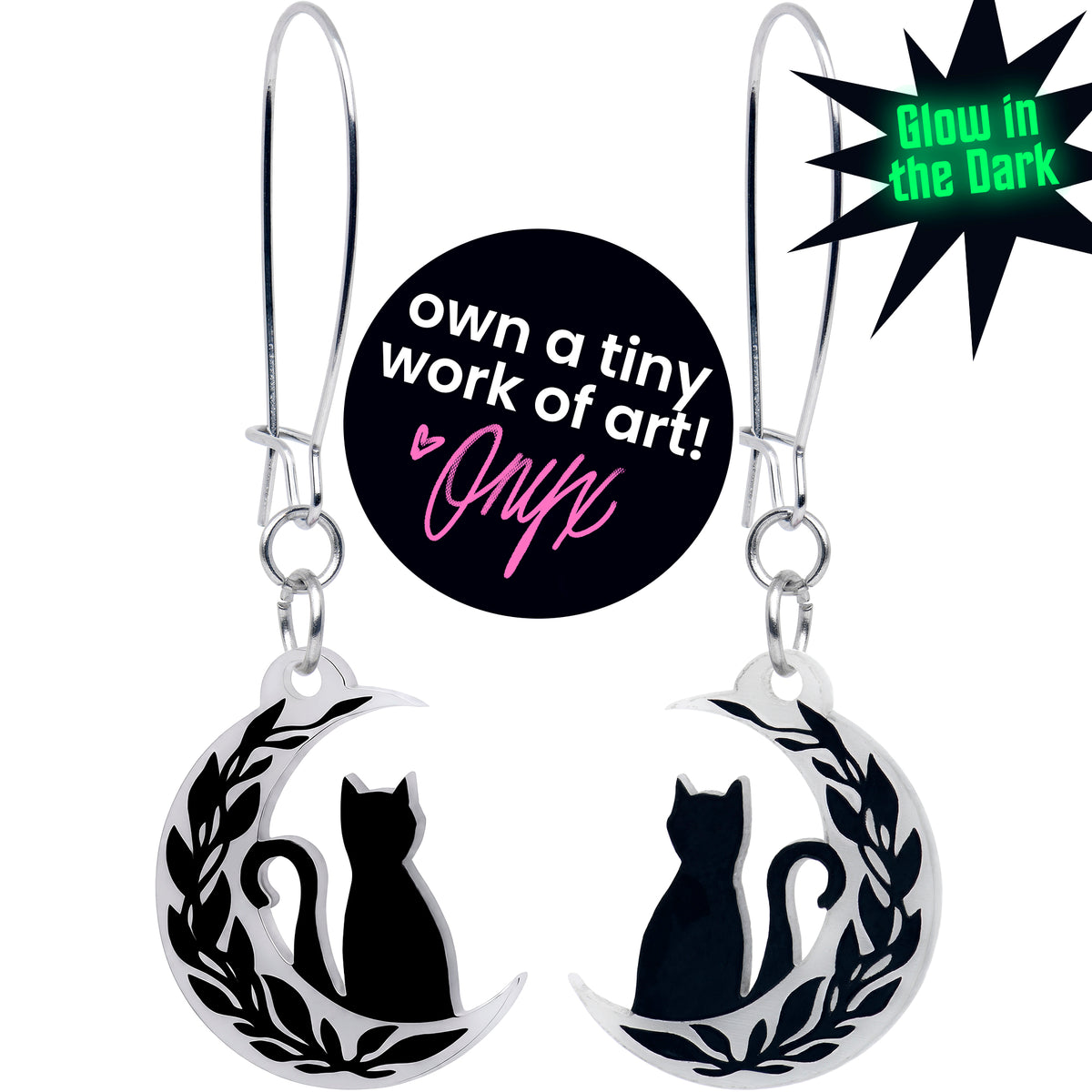Moonlit Kitty Glow in the Dark Cat Acrylic Dangle Earrings by Onyx O