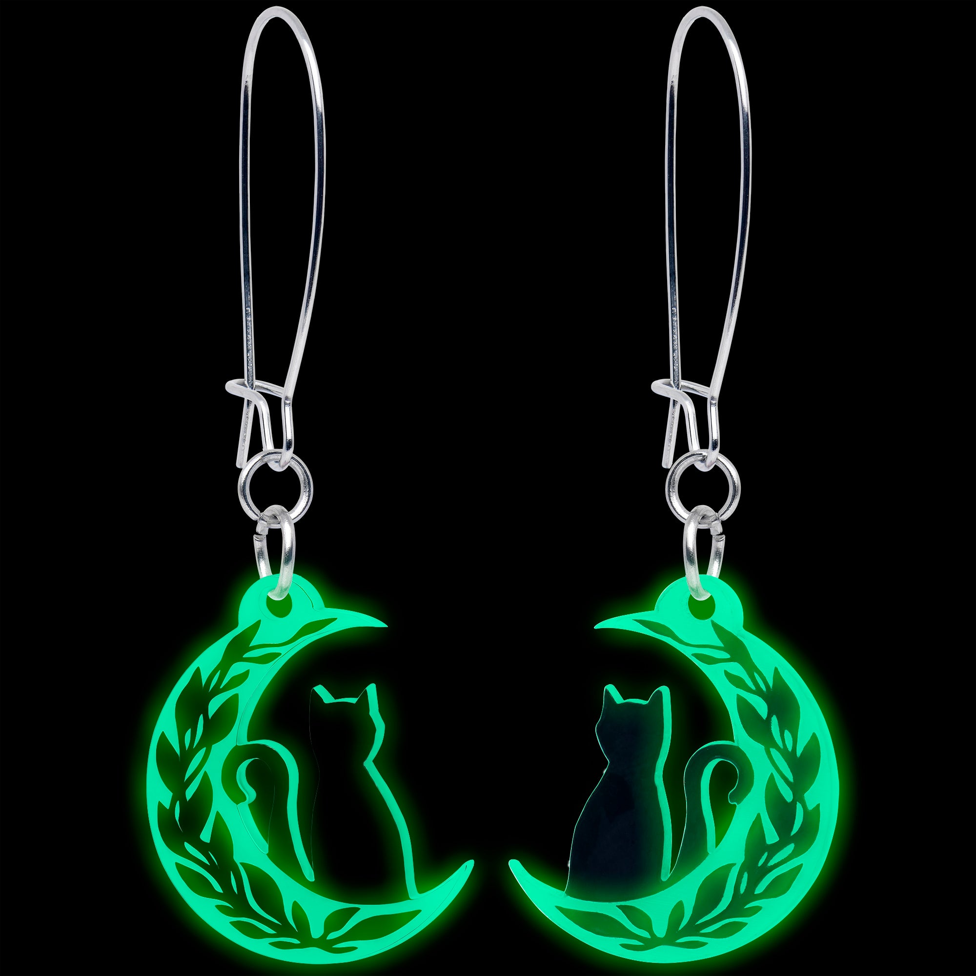 Moonlit Kitty Glow in the Dark Cat Acrylic Hoop Earrings by Onyx O