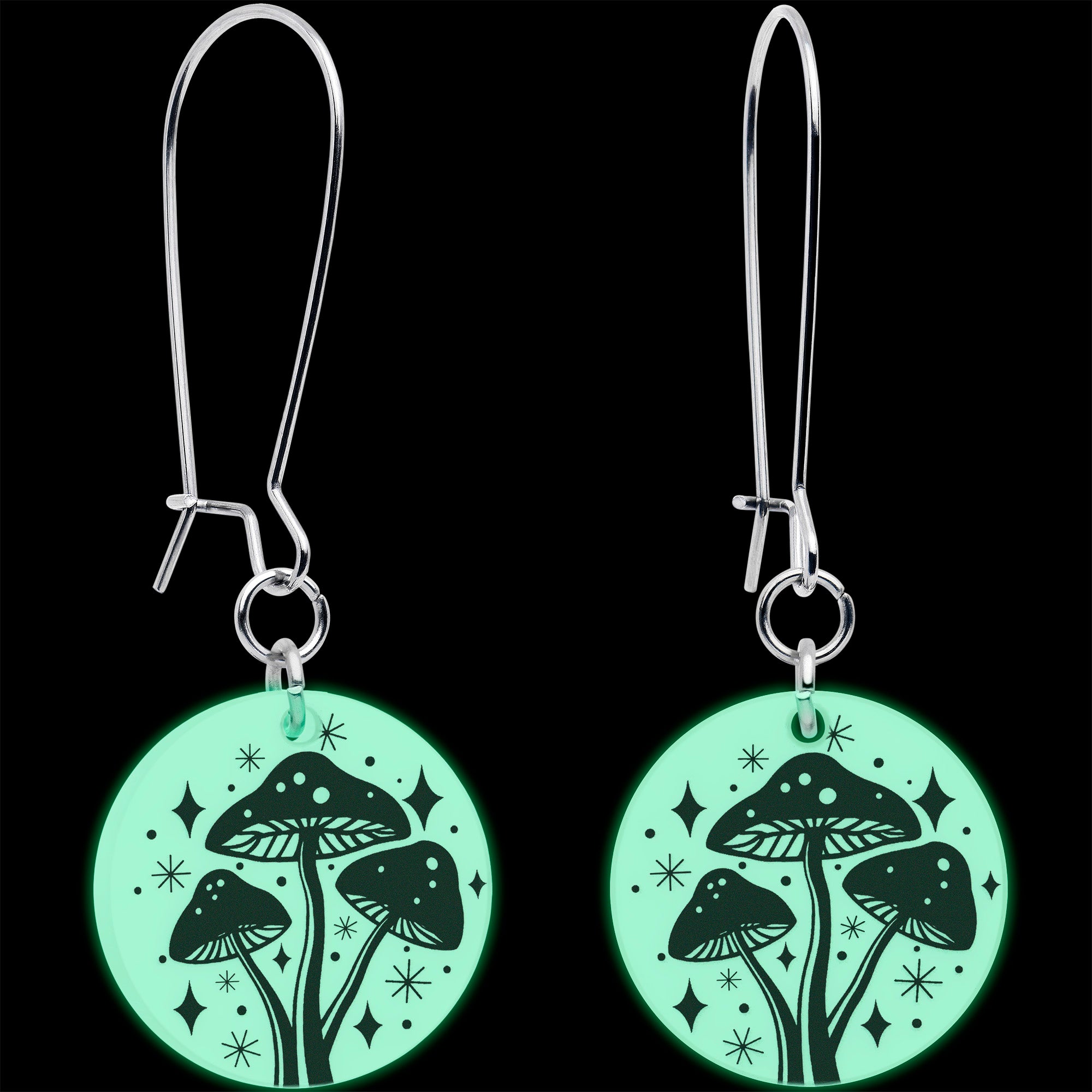 Onyx O Glow in the Dark Mushroom Earrings Handmade