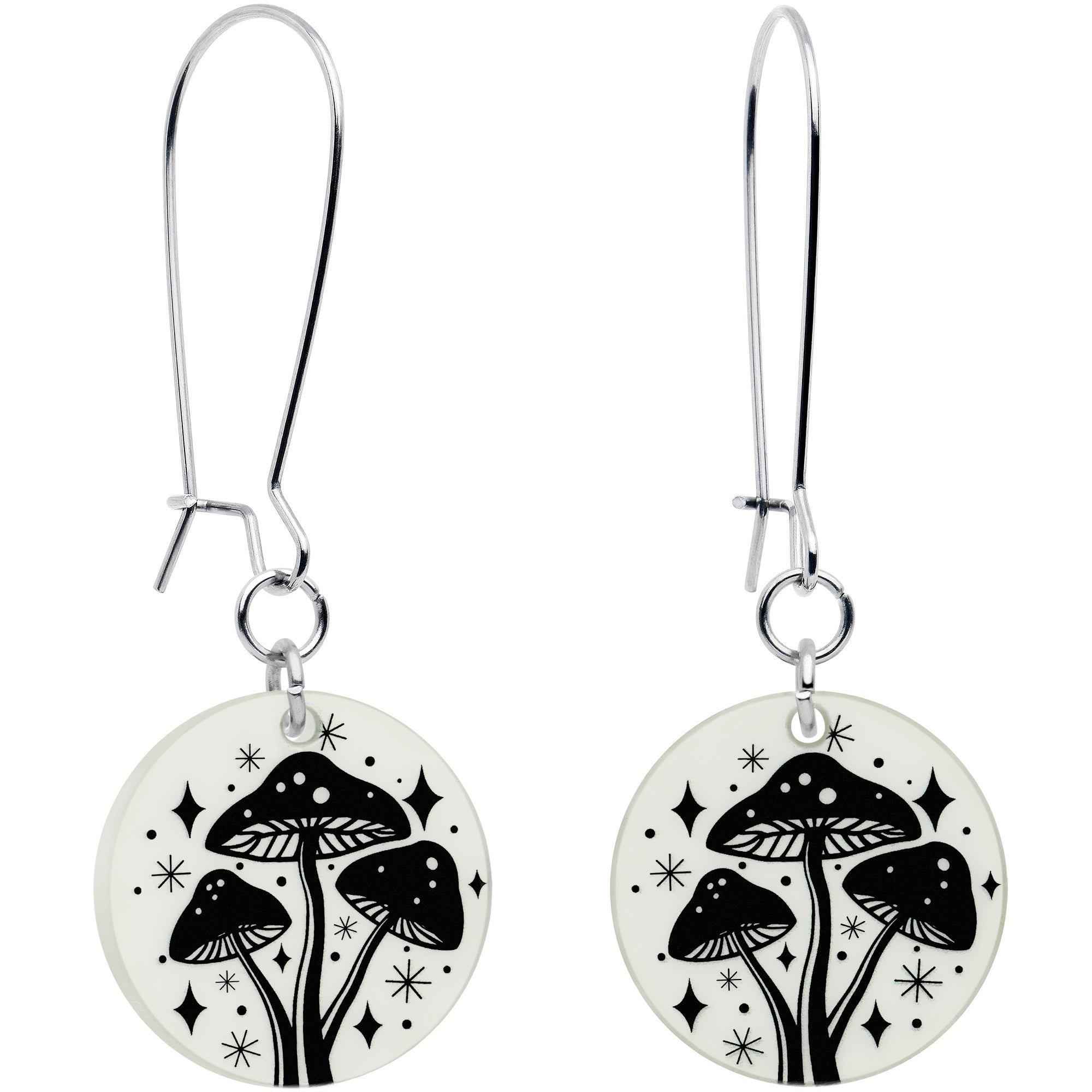 Glow in the Dark Earrings Mystic Mushroom Design Onyx O