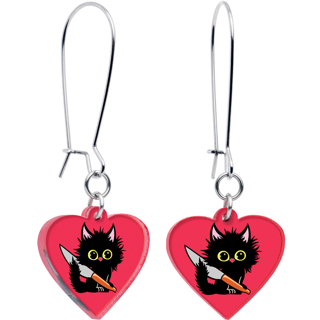 Onyx O Heart Staby Cat Earrings Dangle Style