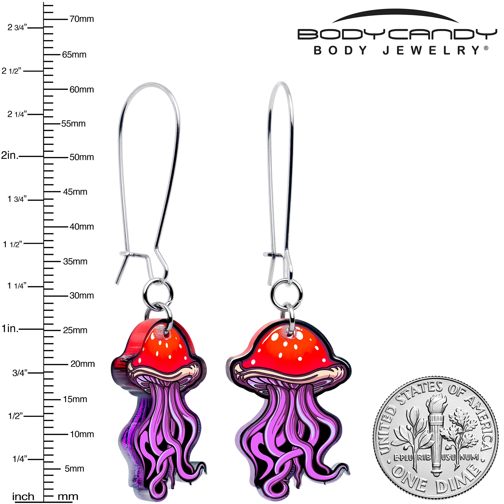 Hypoallergenic mushroom jellyfish hoop earrings for pierced ears