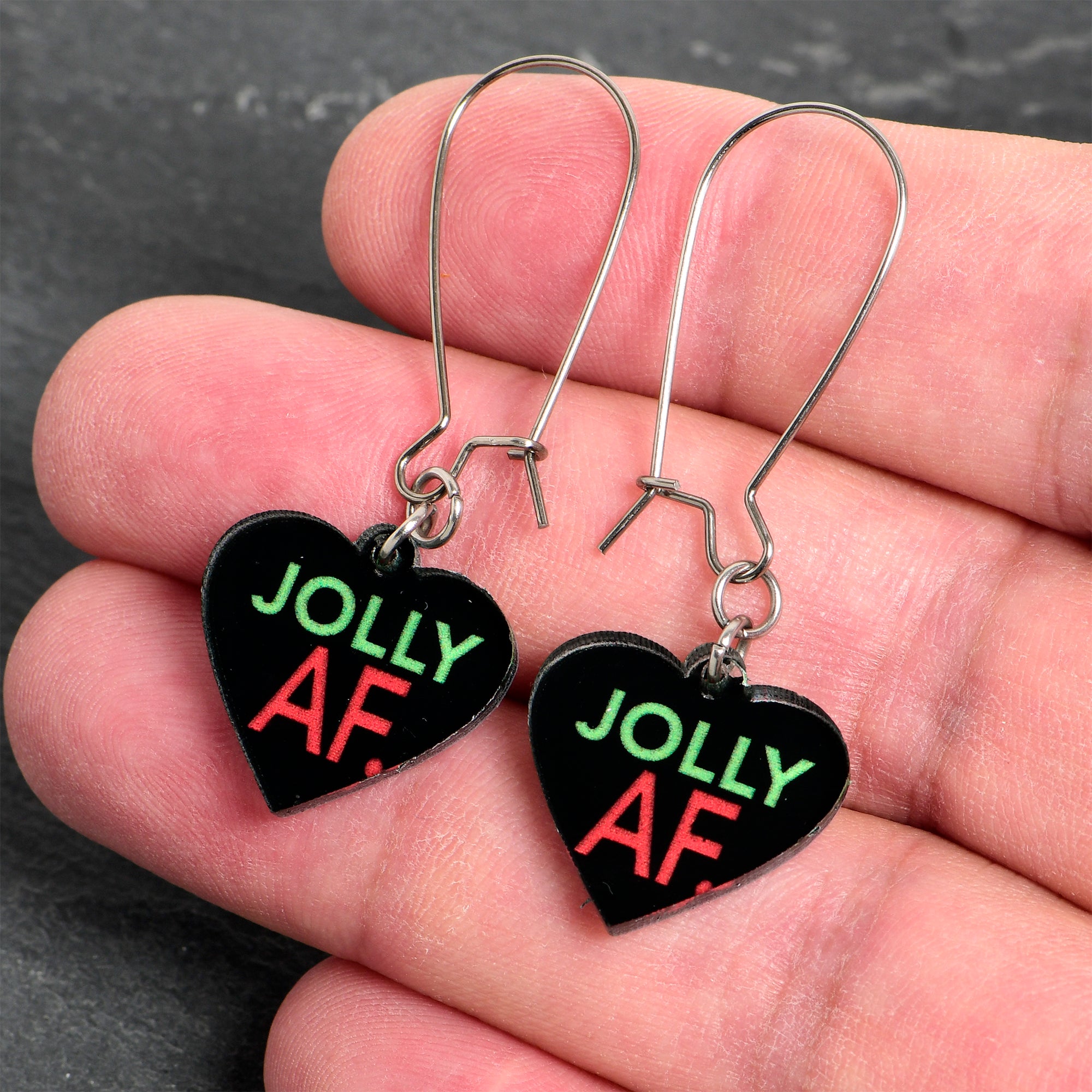 Holiday heart dangle kidney wire earrings