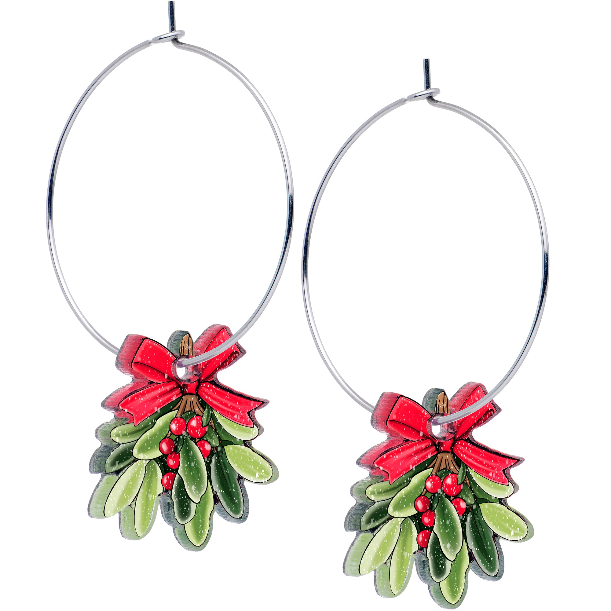Mistletoe dangle Christmas hoop earrings
