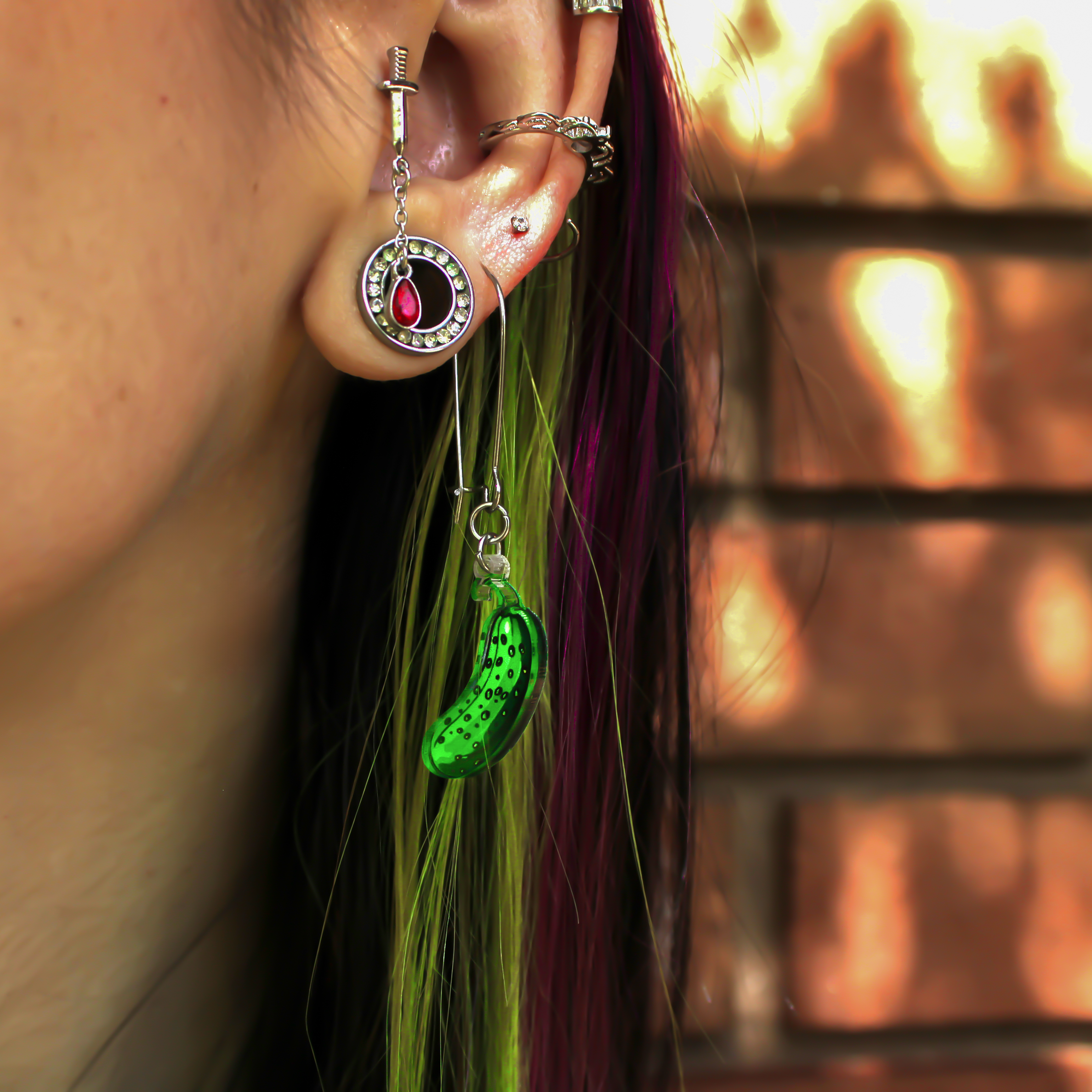 Acrylicious Funky Green Pickle Earrings by Onyx O