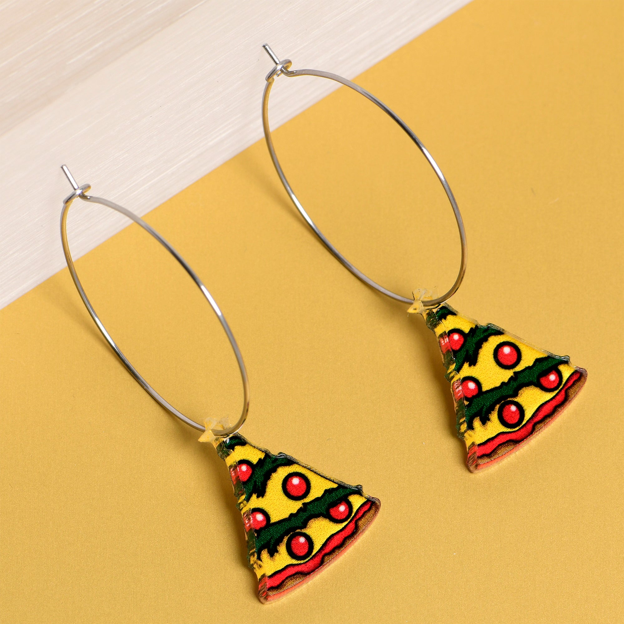 Christmas tree pizza dangle hoop jewelry