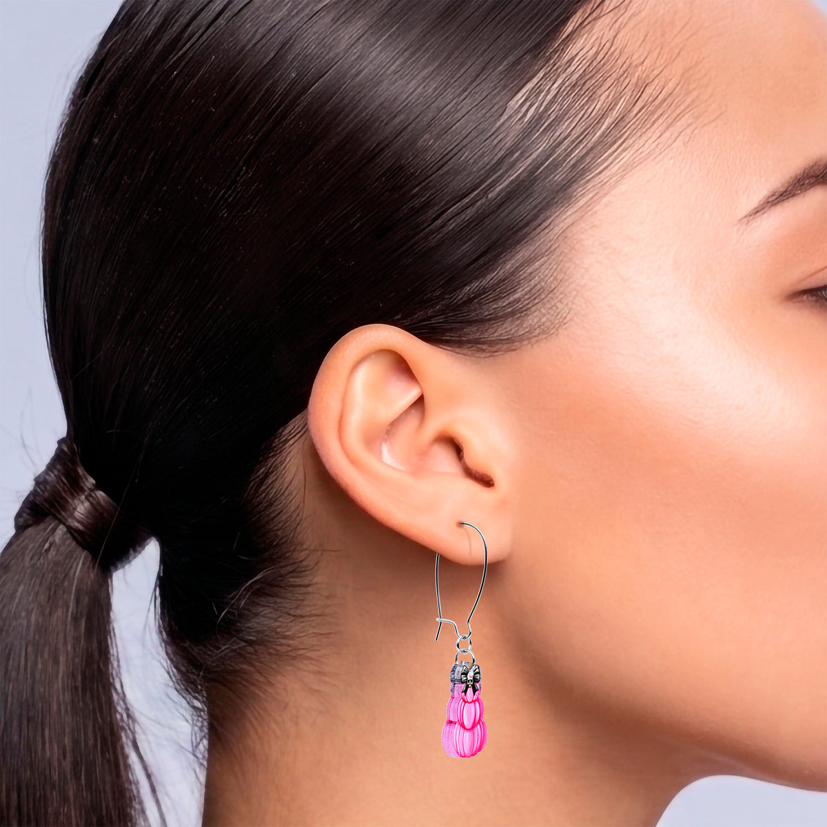 Pretty in Pink Skull Bow Pumpkin Stack Acrylic Dangle Earrings by Onyx O