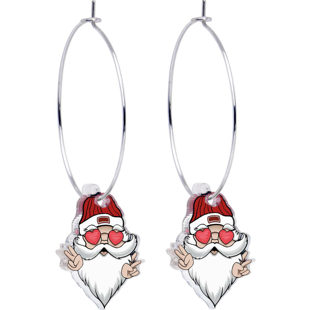 Peace Love Santa dangle Christmas hoop earrings