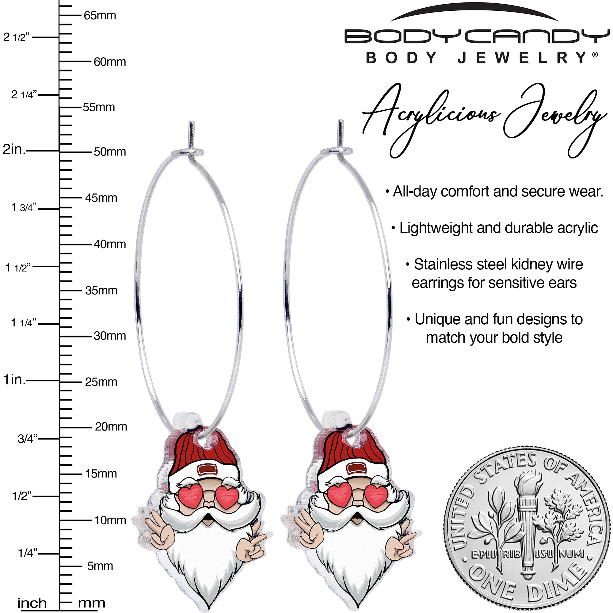Holiday Santa Christmas hoop earrings