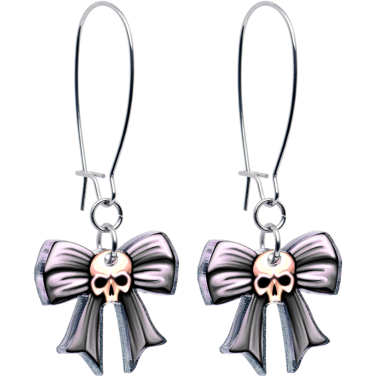 Wicked Bow Skull Acrylic Dangle Earrings by Onyx O