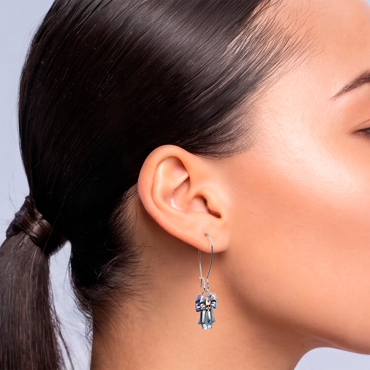 Wicked Bow Skull Acrylic Dangle Earrings by Onyx O