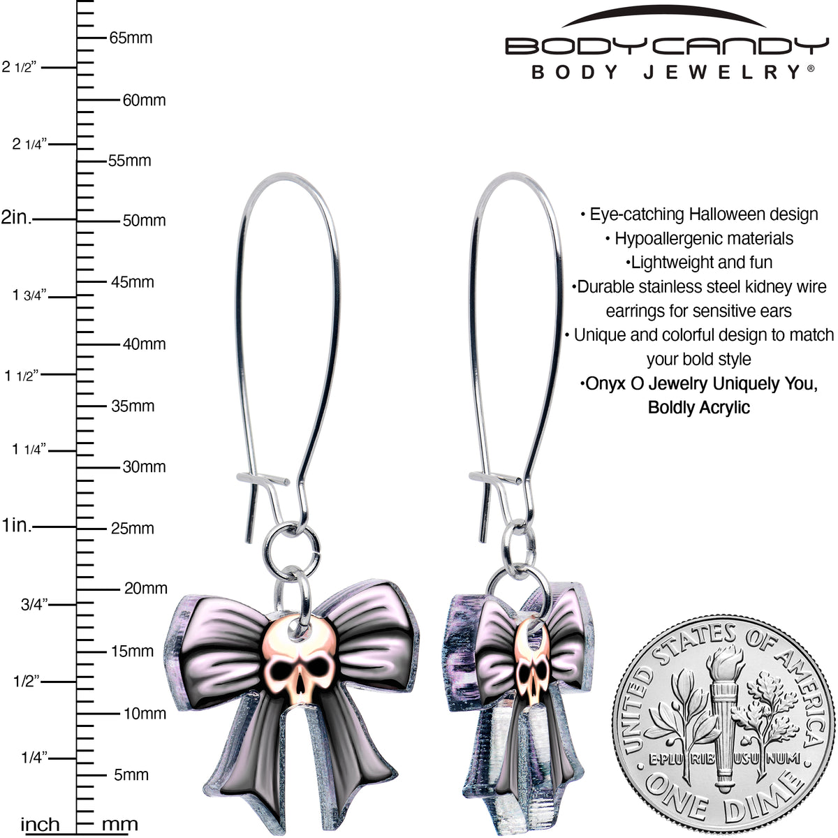 Wicked Bow Skull Acrylic Dangle Earrings by Onyx O