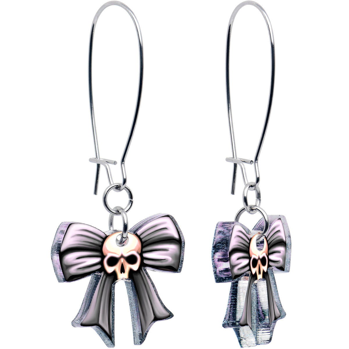 Wicked Bow Skull Acrylic Dangle Earrings by Onyx O