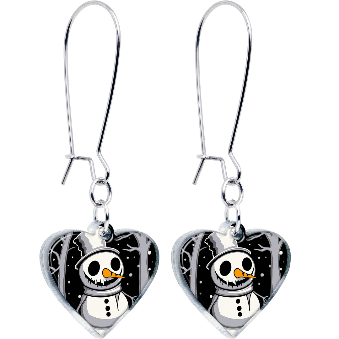 Spooky Snowman dangle Christmas kidney wire earrings