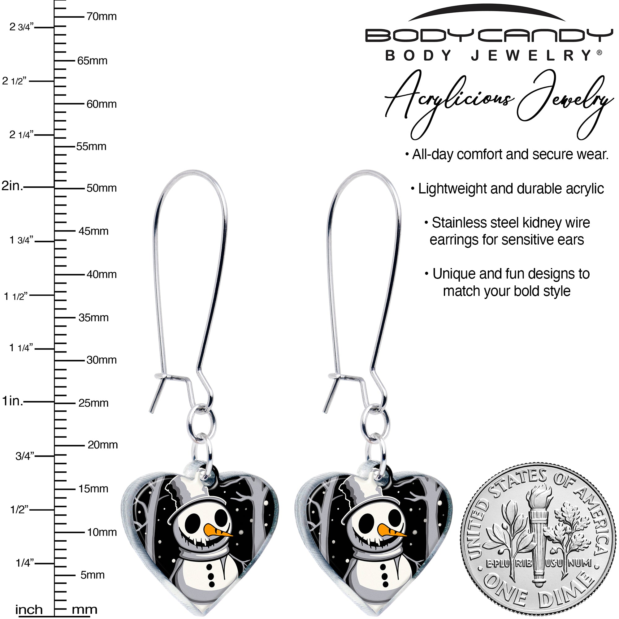 Holiday spooky snowman dangle earrings