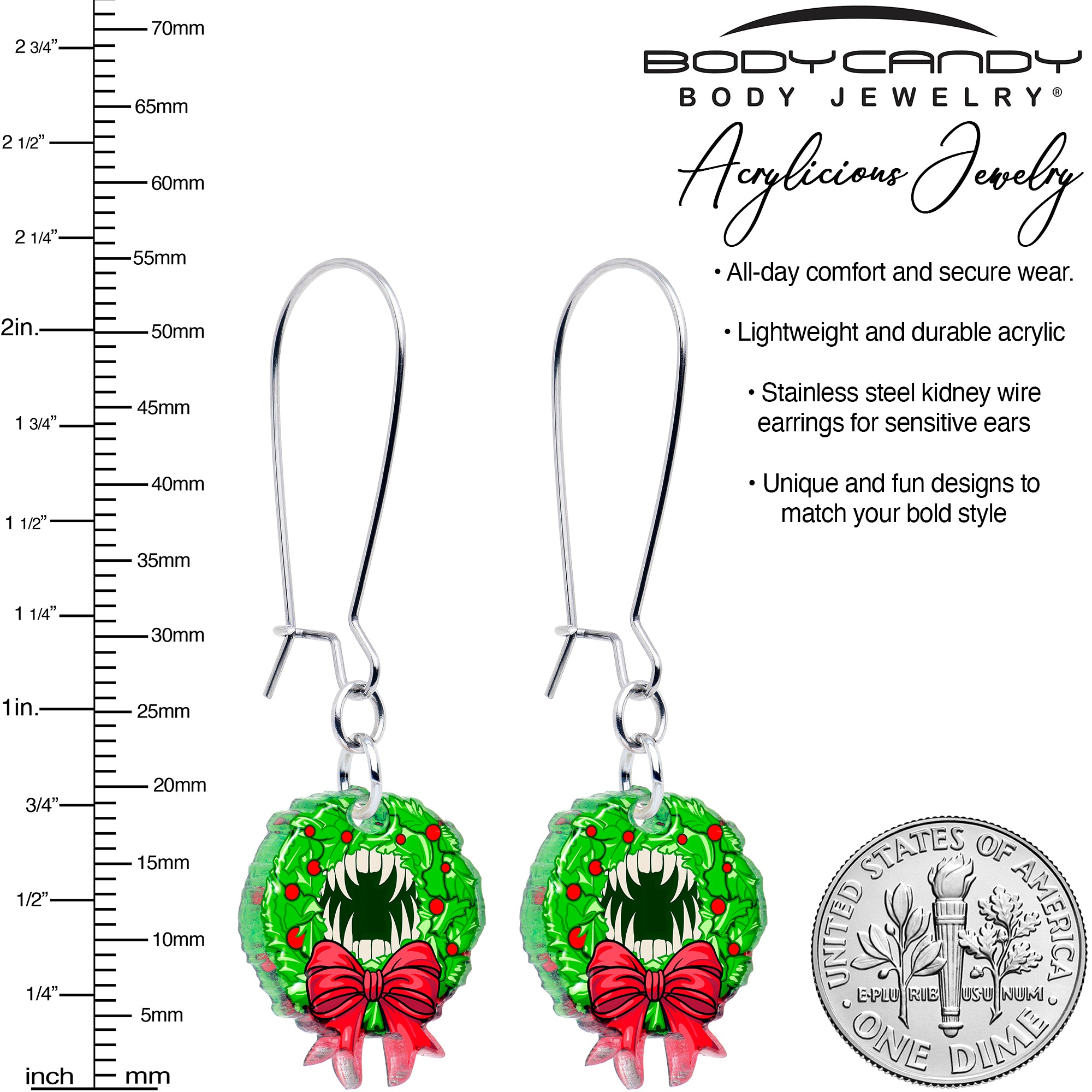 Vampire wreath holiday dangle earrings