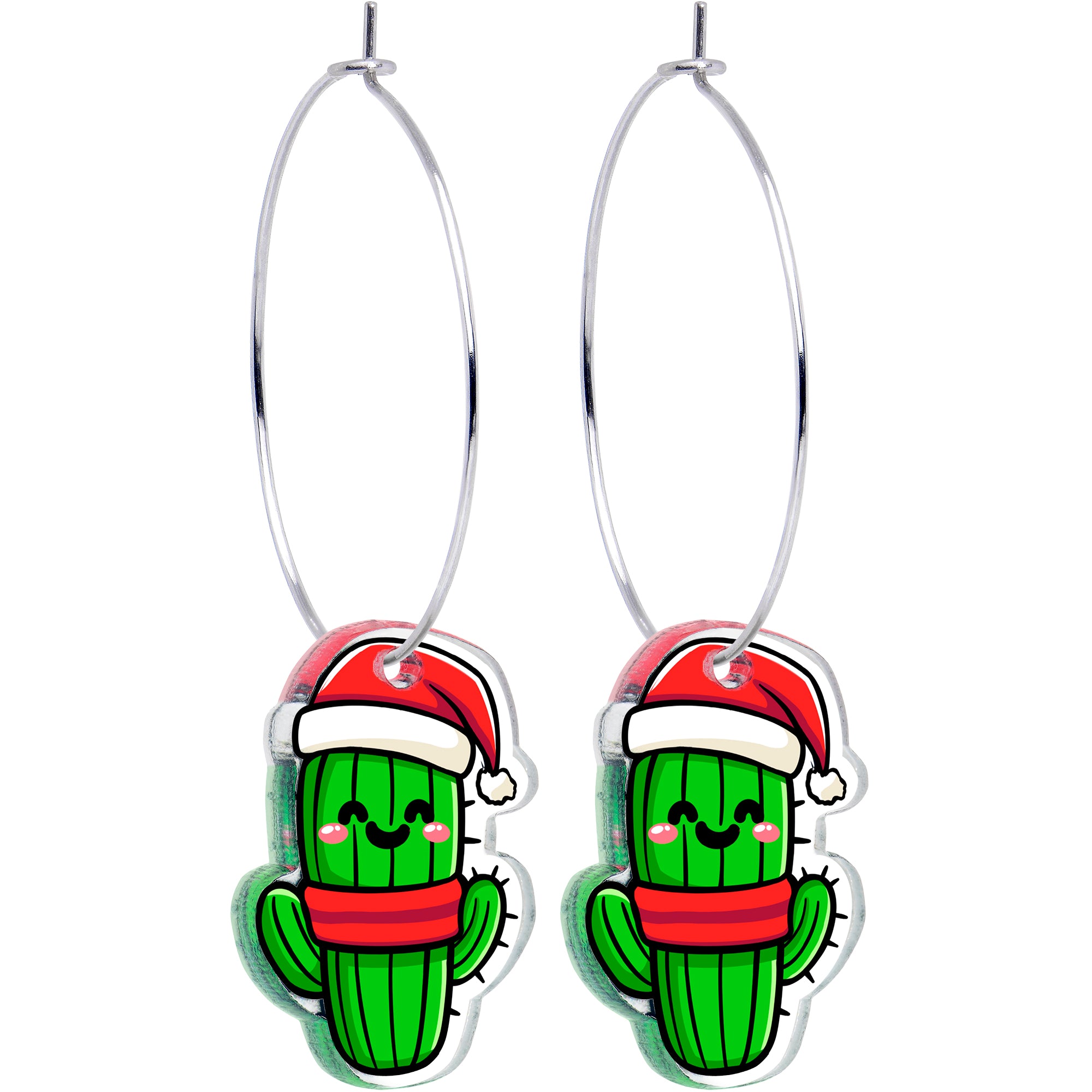 Christmas cactus dangle holiday hoop earrings