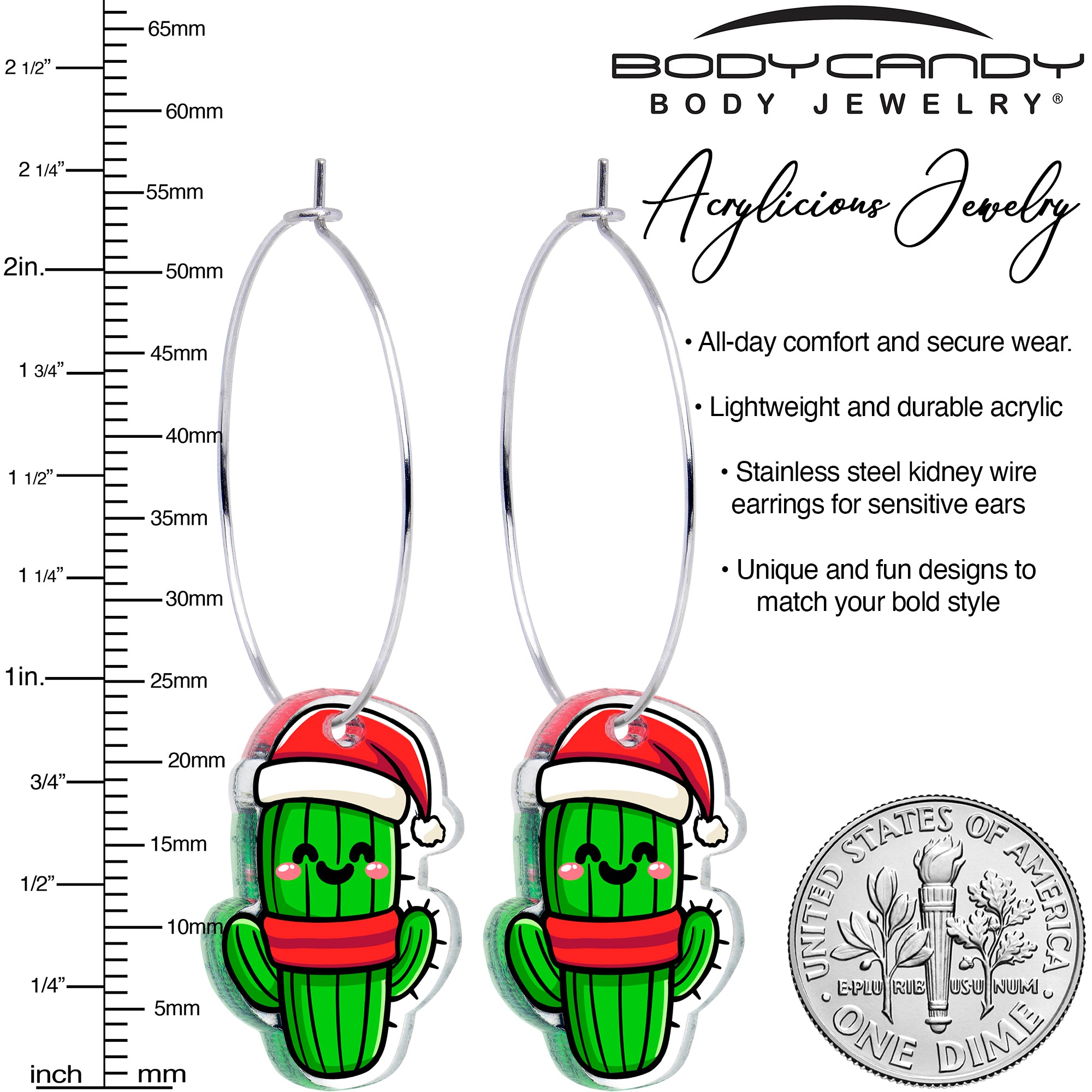 Holiday cactus hoop earrings for women