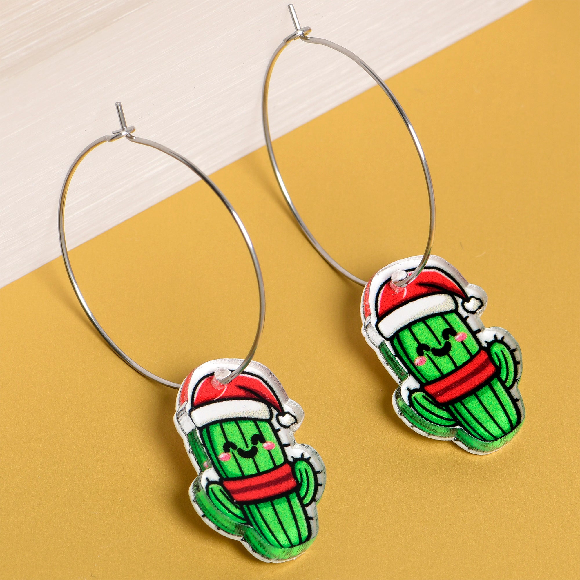 Cute cactus holiday themed dangle hoops