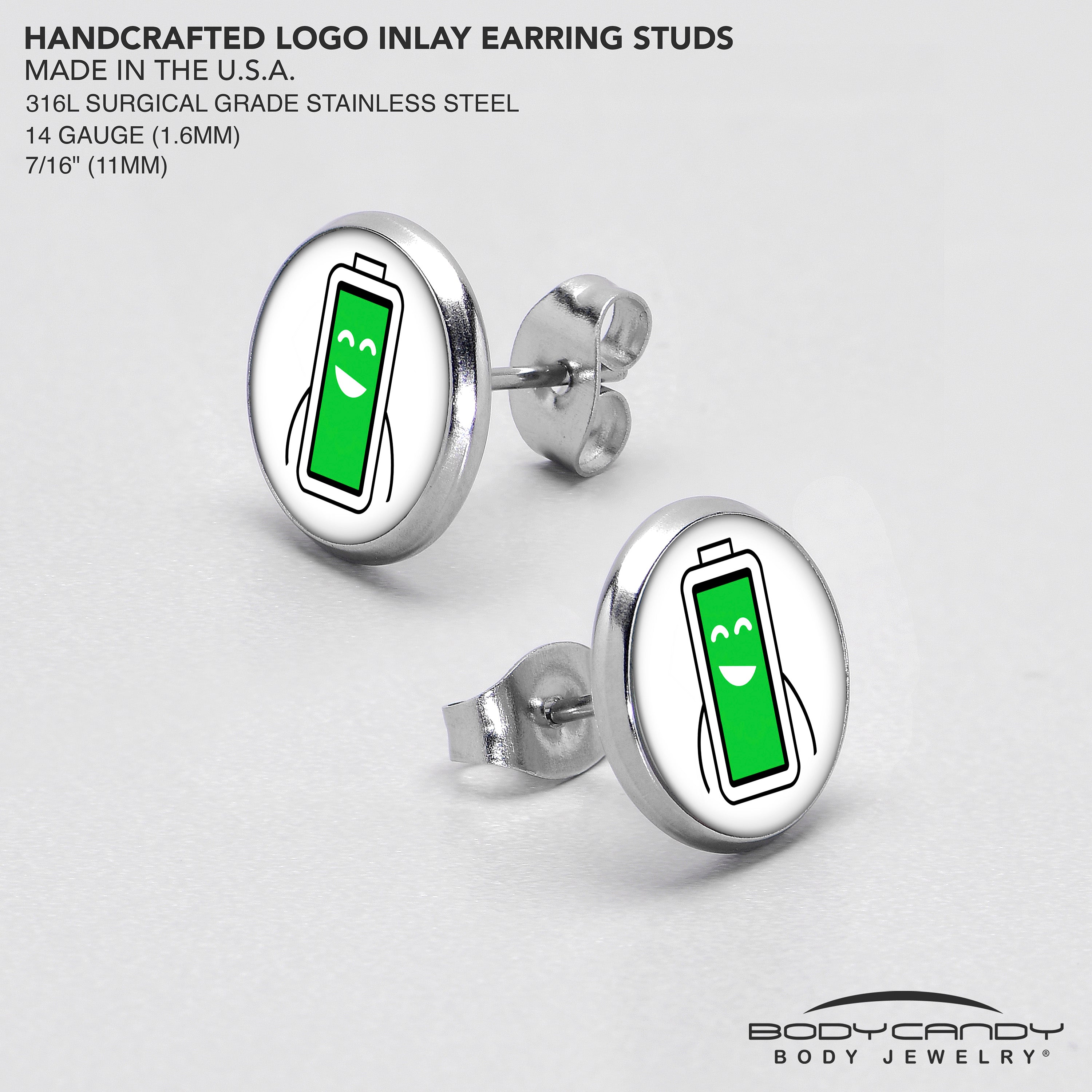 Battery Full Stud Earrings by Onyx O