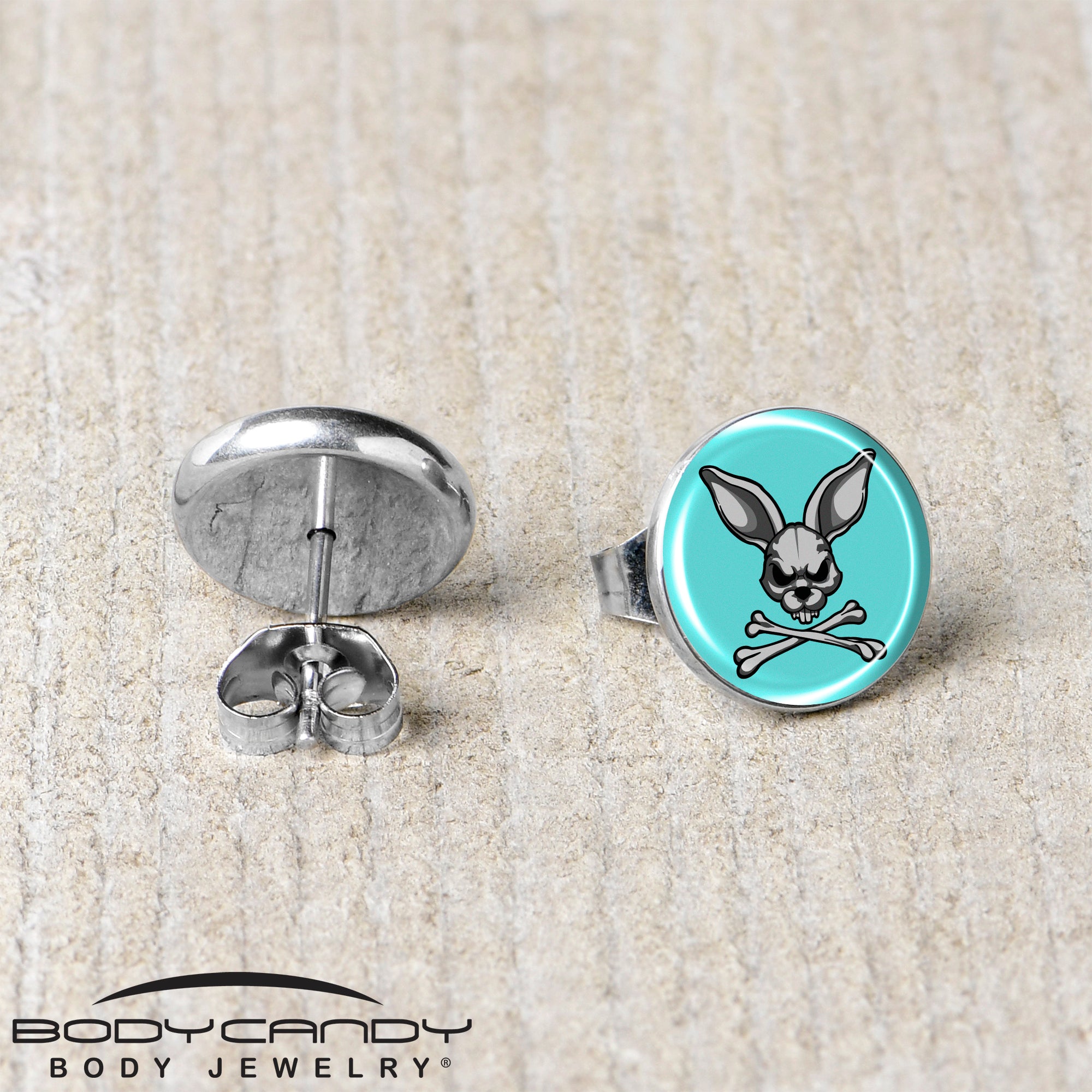 Bunny and crossbones silver studs, perfect for edgy fashion