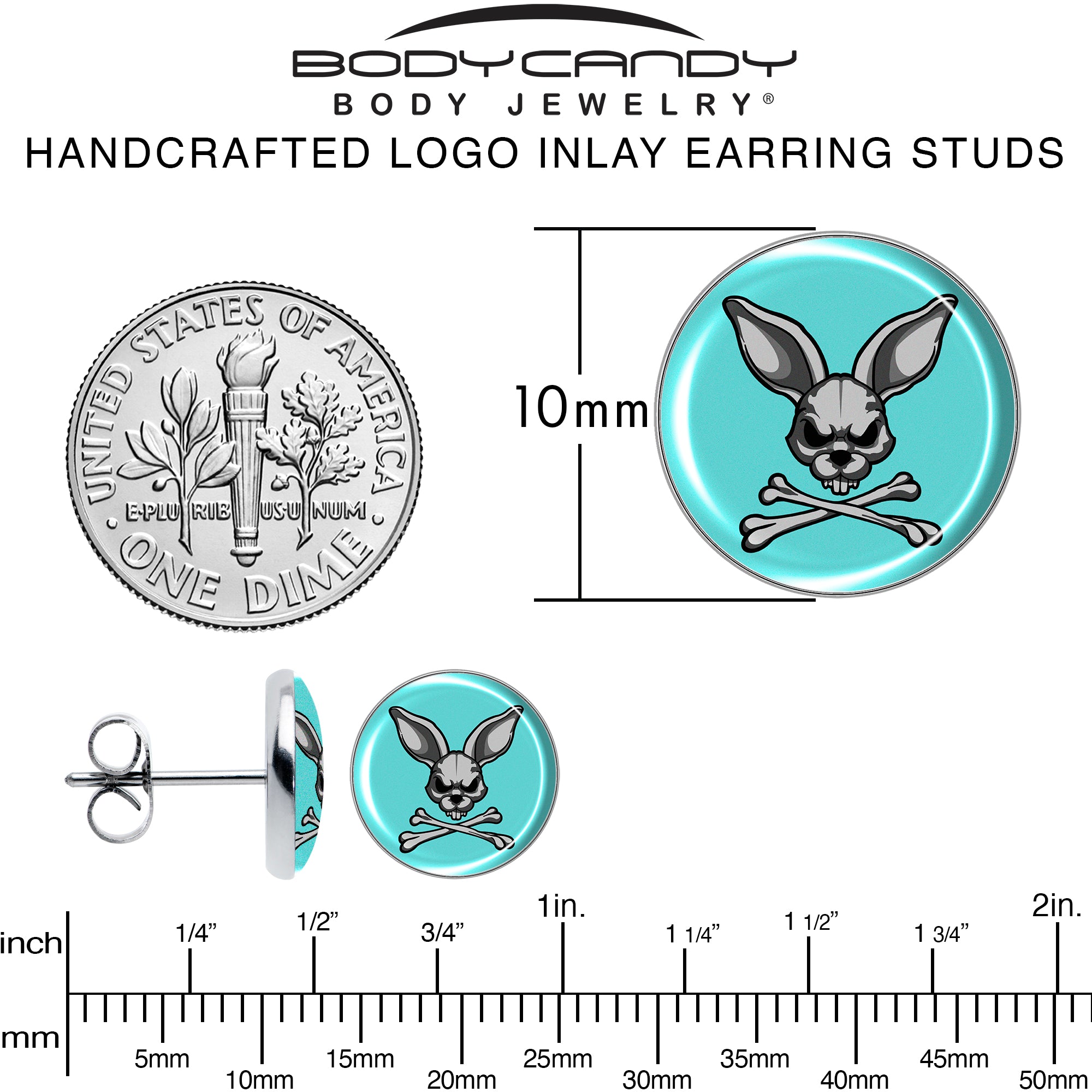 Small stud earrings with bunny and crossbones design