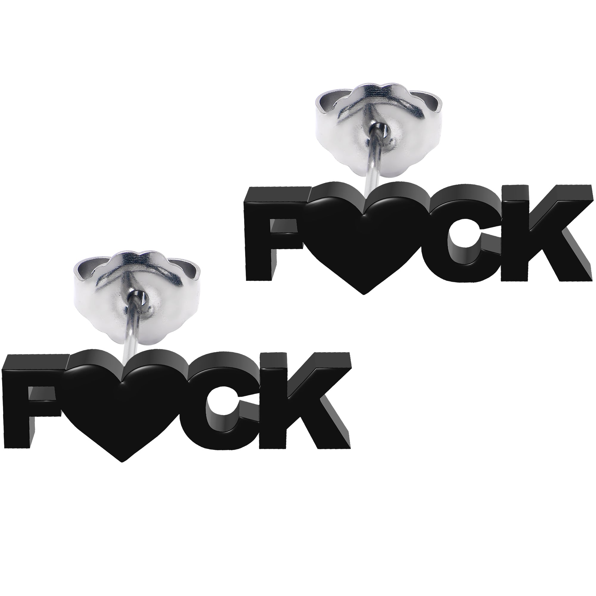 Black Acrylic Stainless Steel F*ck Heart Stud Earrings