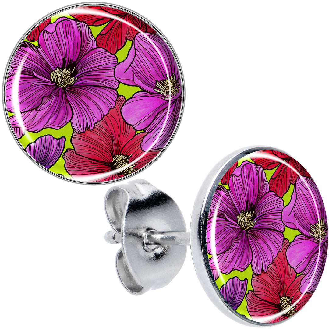 Blossom Creation Tropical Floral Flowers Hypoallergenic Stainless Steel Stud Earrings
