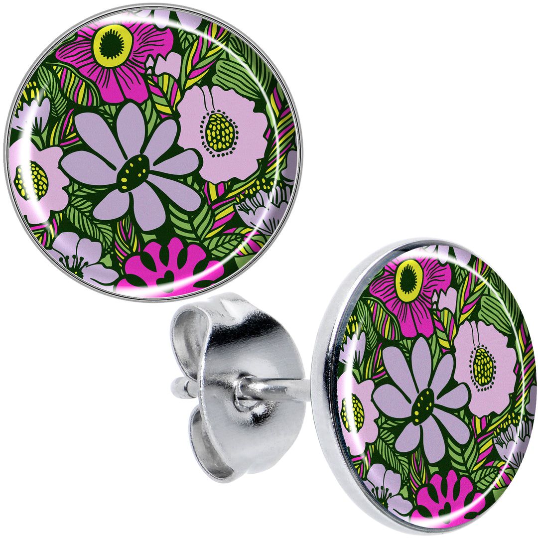 Blossom Creation Paradise of Pink Flowers Hypoallergenic Stainless Steel Stud Earrings