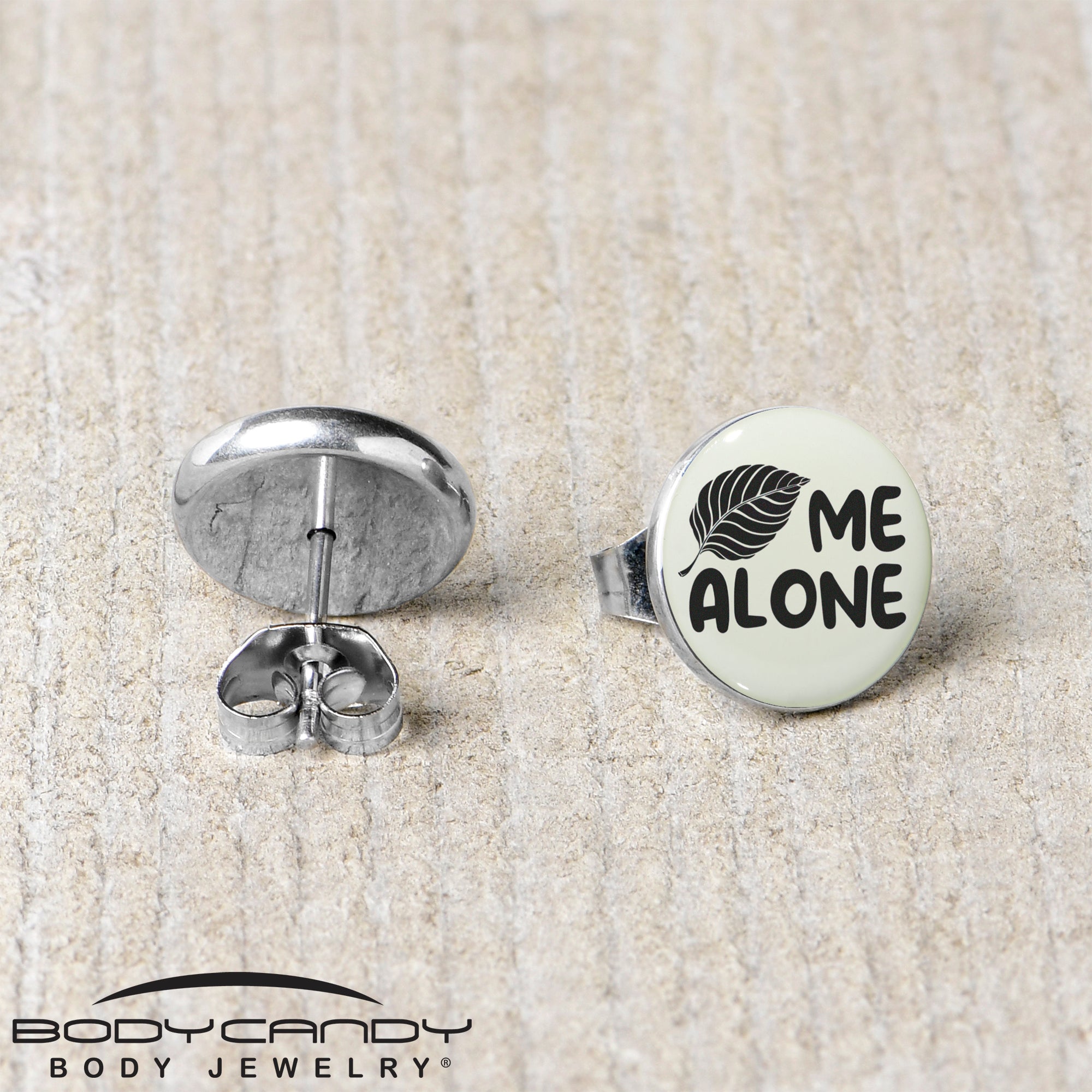 Leaf Me Alone Glow in the Dark  Stainless Steel Stud Earrings stainless steel hypoallergenic