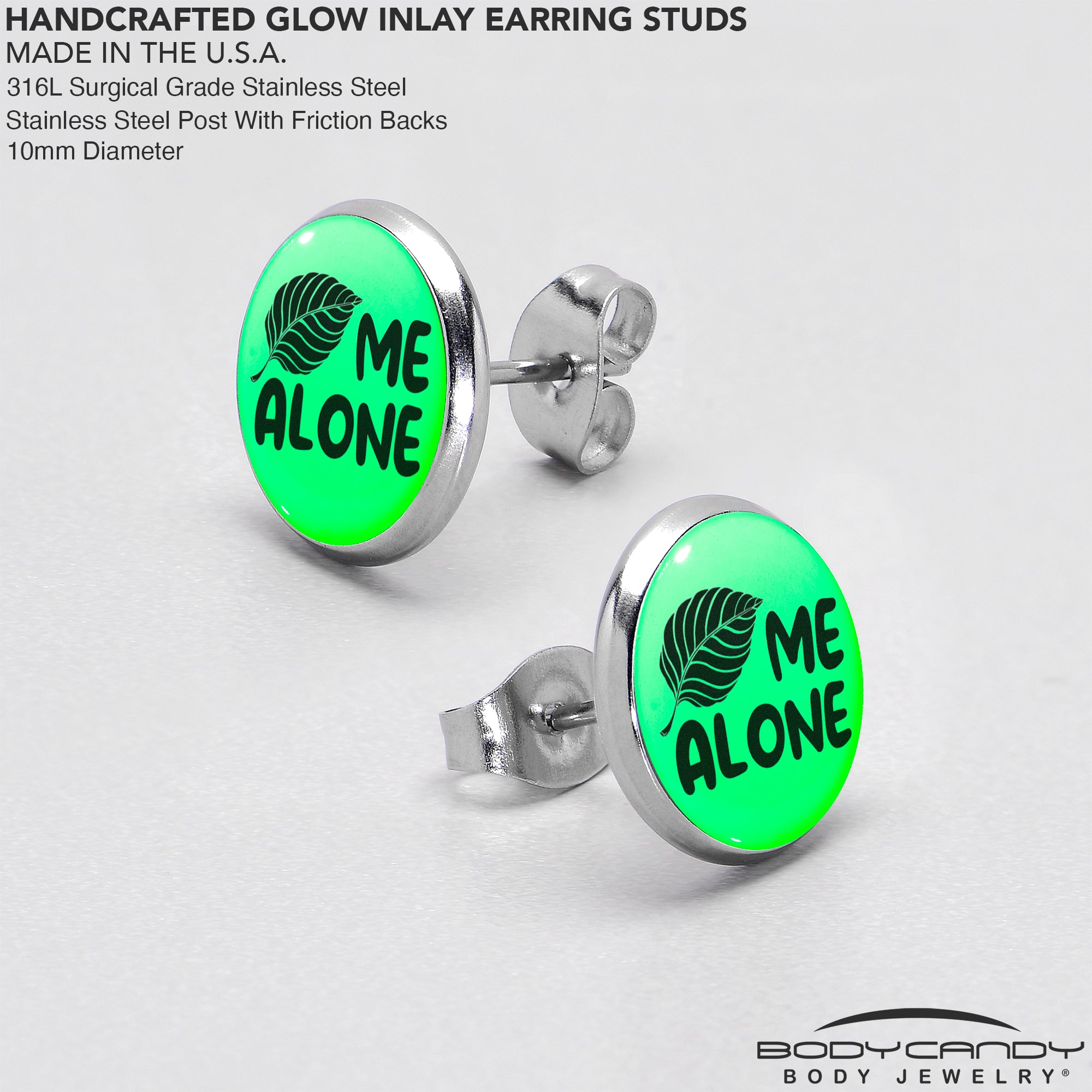 Leaf Me Alone Glow in the Dark  Stainless Steel Stud Earrings custom design option