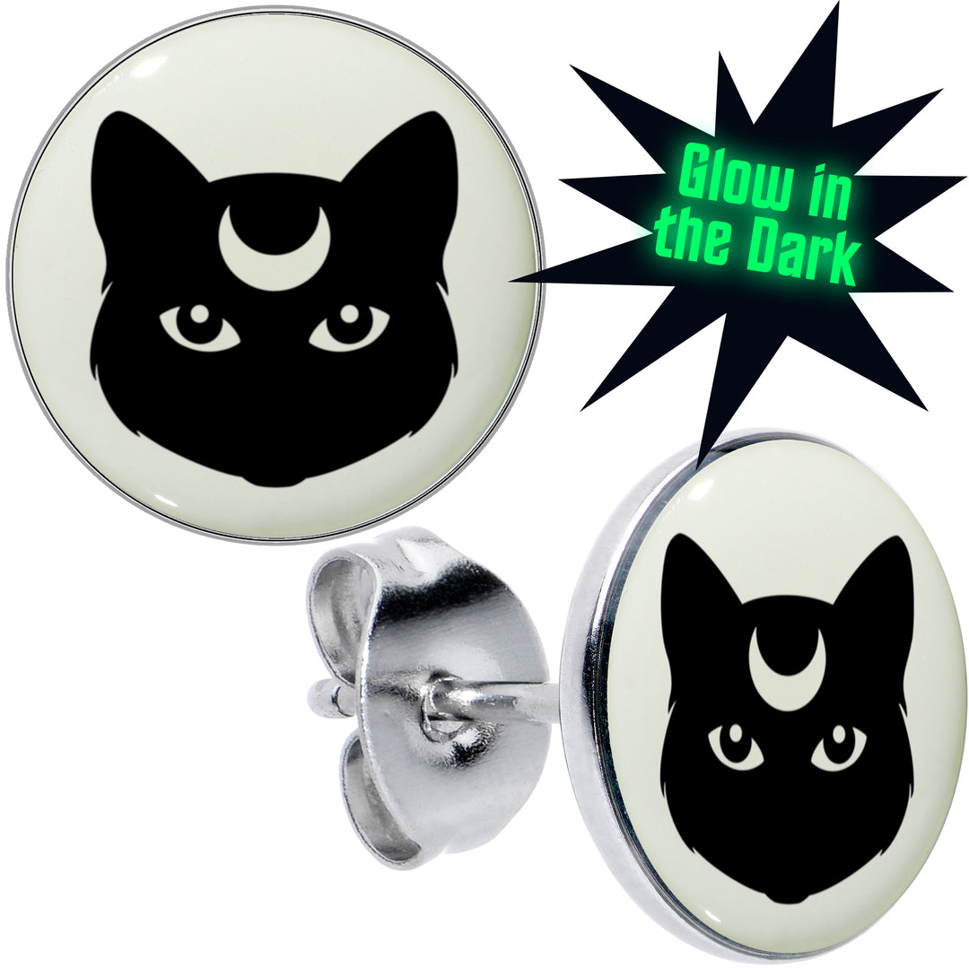 Mystic Kitty Cat Glow in the Dark Hypoallergenic Stainless Steel Stud Earrings