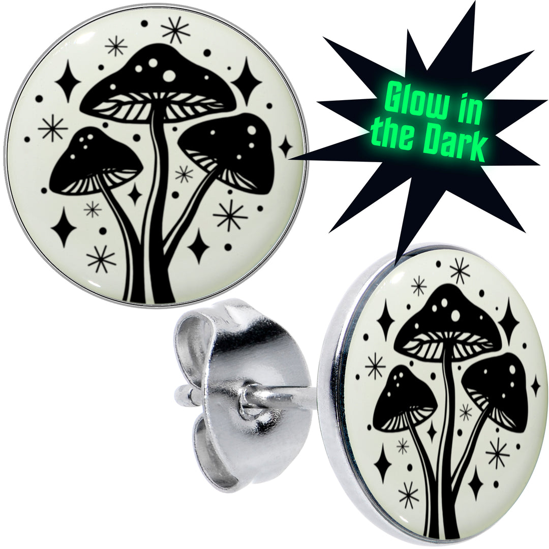Mystic Mushroom Glow in the Dark Hypoallergenic Stainless Steel Stud Earrings