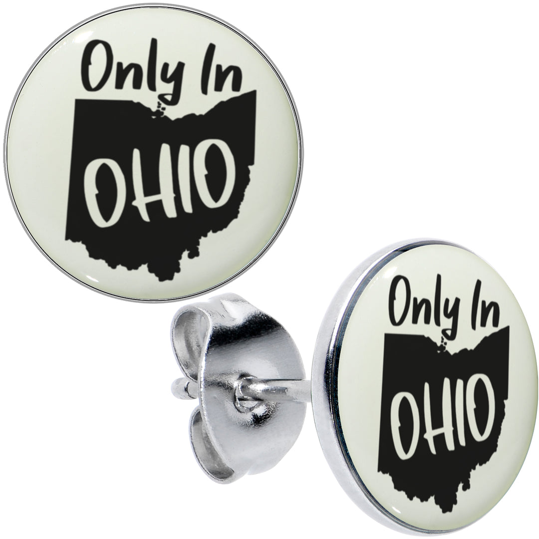 Only in Ohio Glow in the Dark Hypoallergenic Stainless Steel Stud Earrings