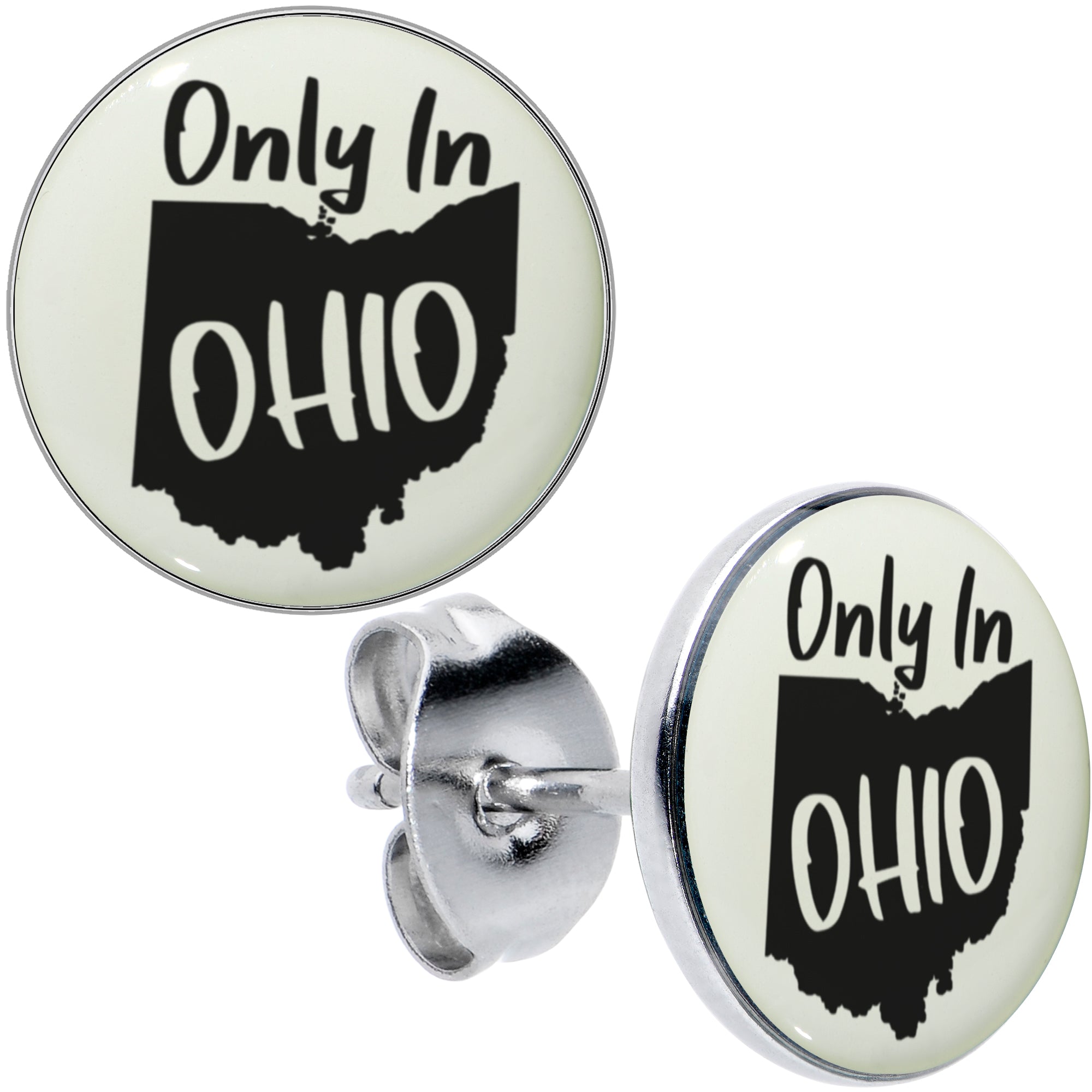 Only in Ohio Glow in the Dark Hypoallergenic Stainless Steel Stud Earrings