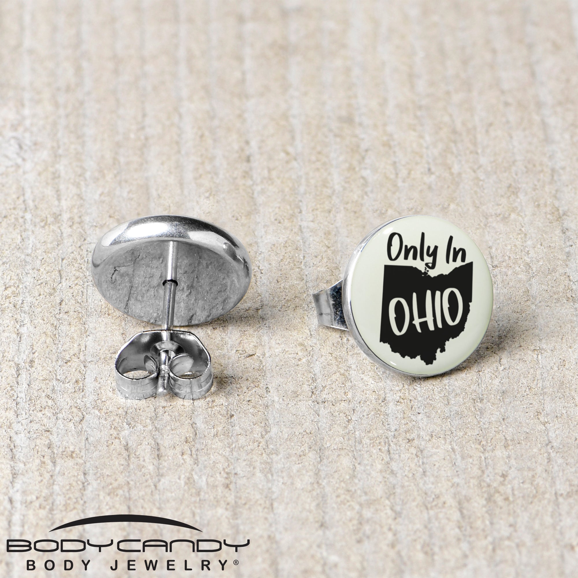 Only in Ohio Glow in the Dark  Stainless Steel Stud Earrings stainless steel hypoallergenic