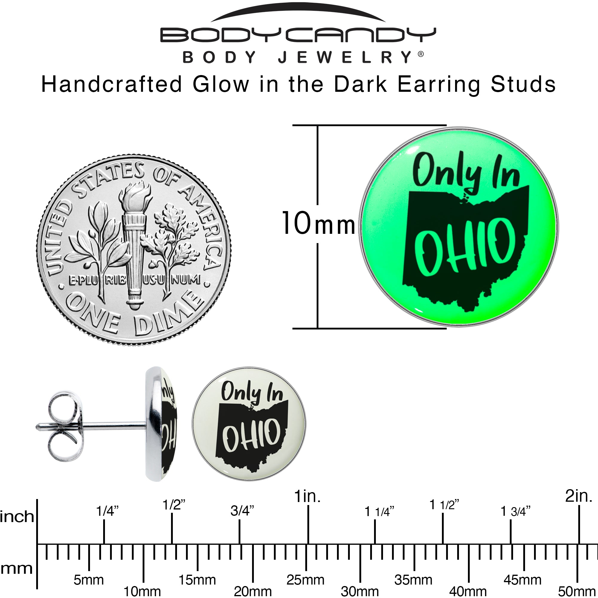 Only in Ohio Glow in the Dark  Stainless Steel Stud Earrings perfect for sensitive ears