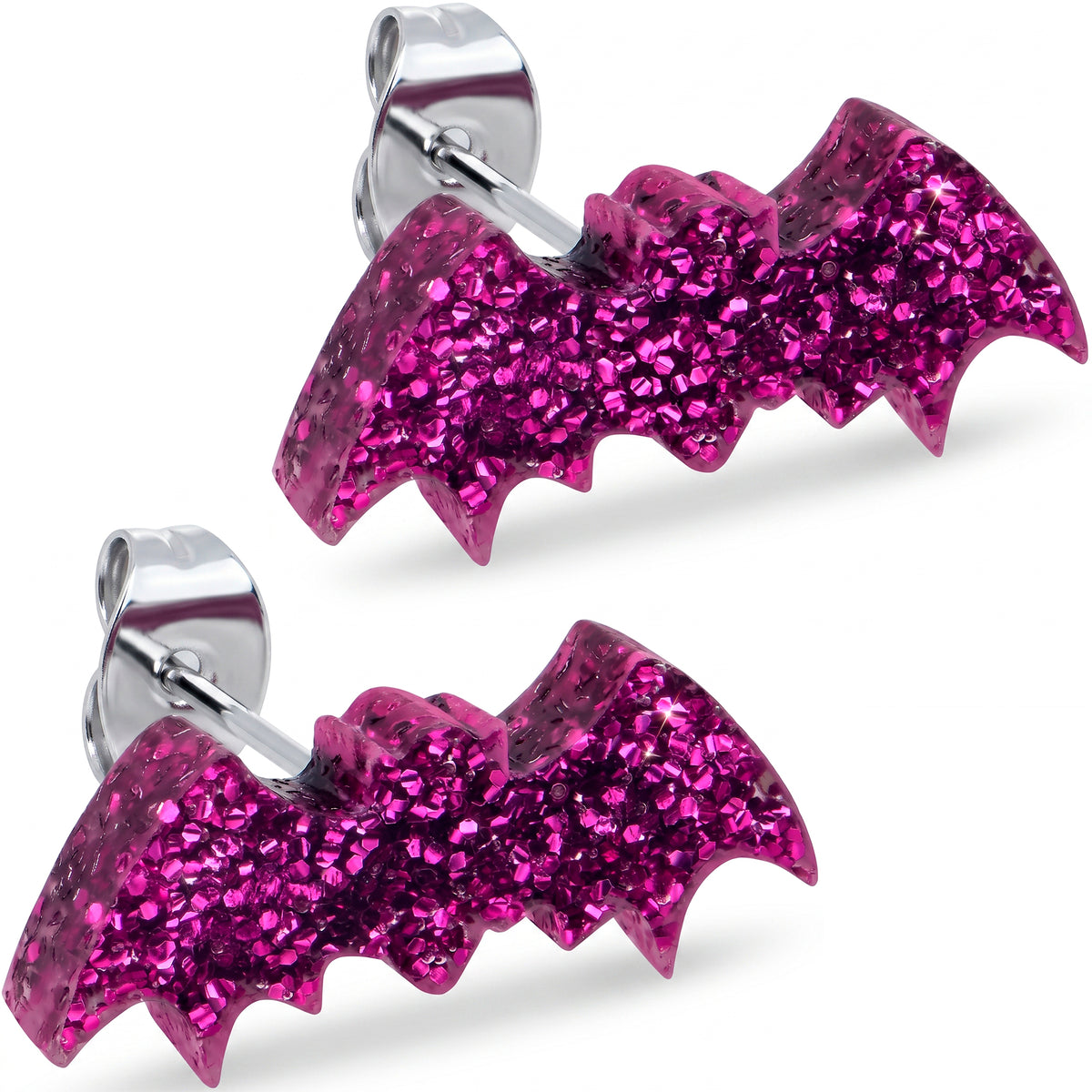 Stardust Glitter Bat Acrylic Stud Earrings - Hypoallergenic