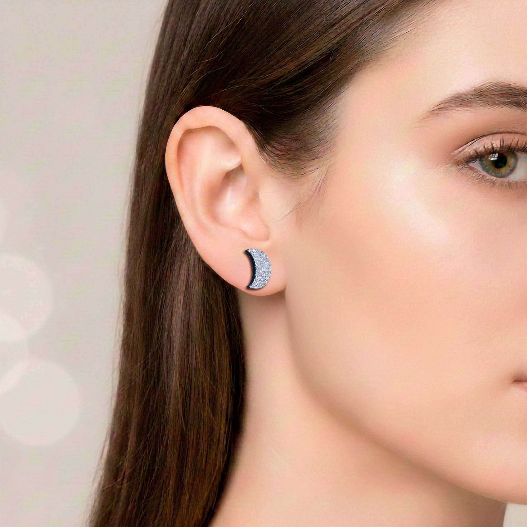 Clesestial Glitter Crescent Moon Stud Earrings