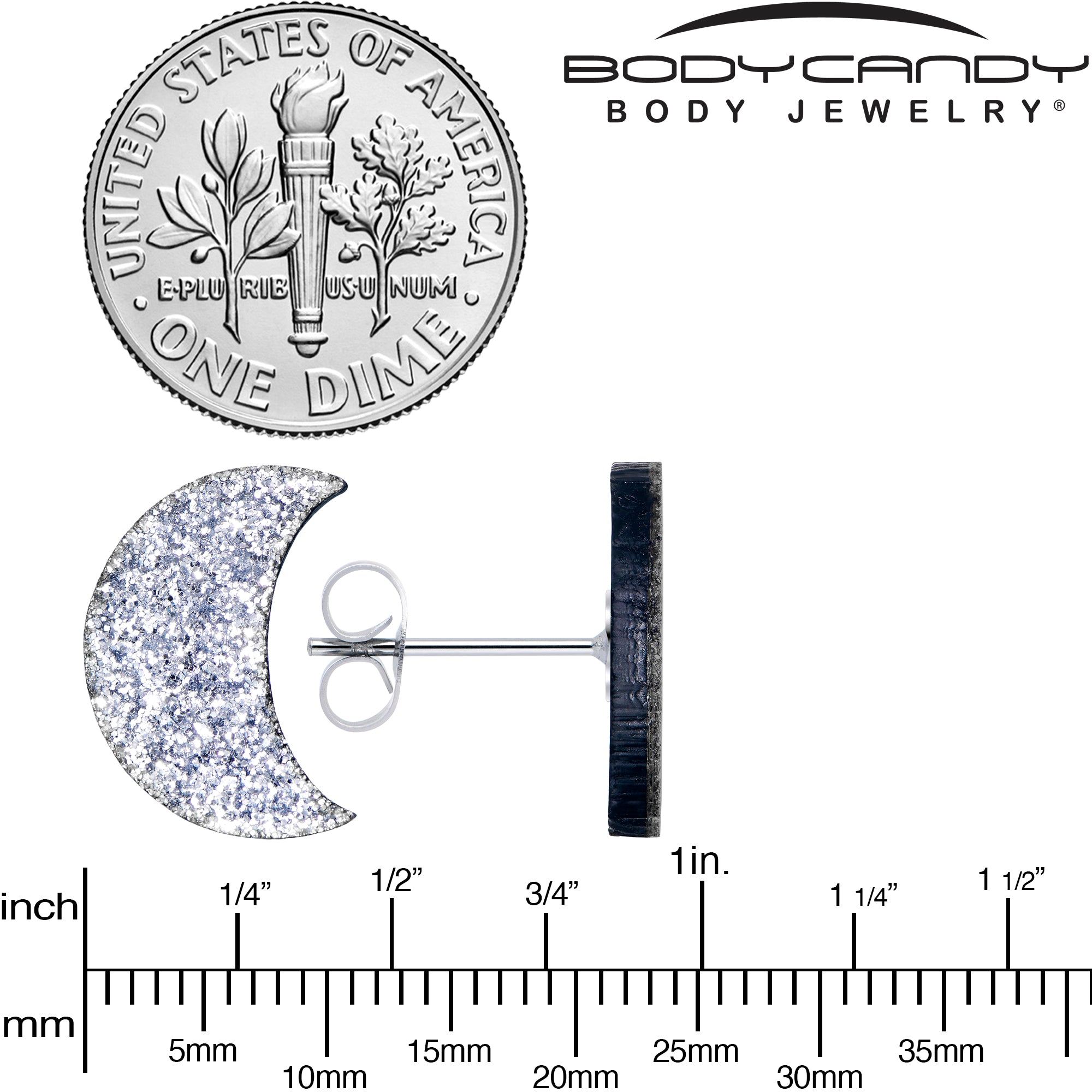 Clesestial Glitter Crescent Moon Stud Earrings