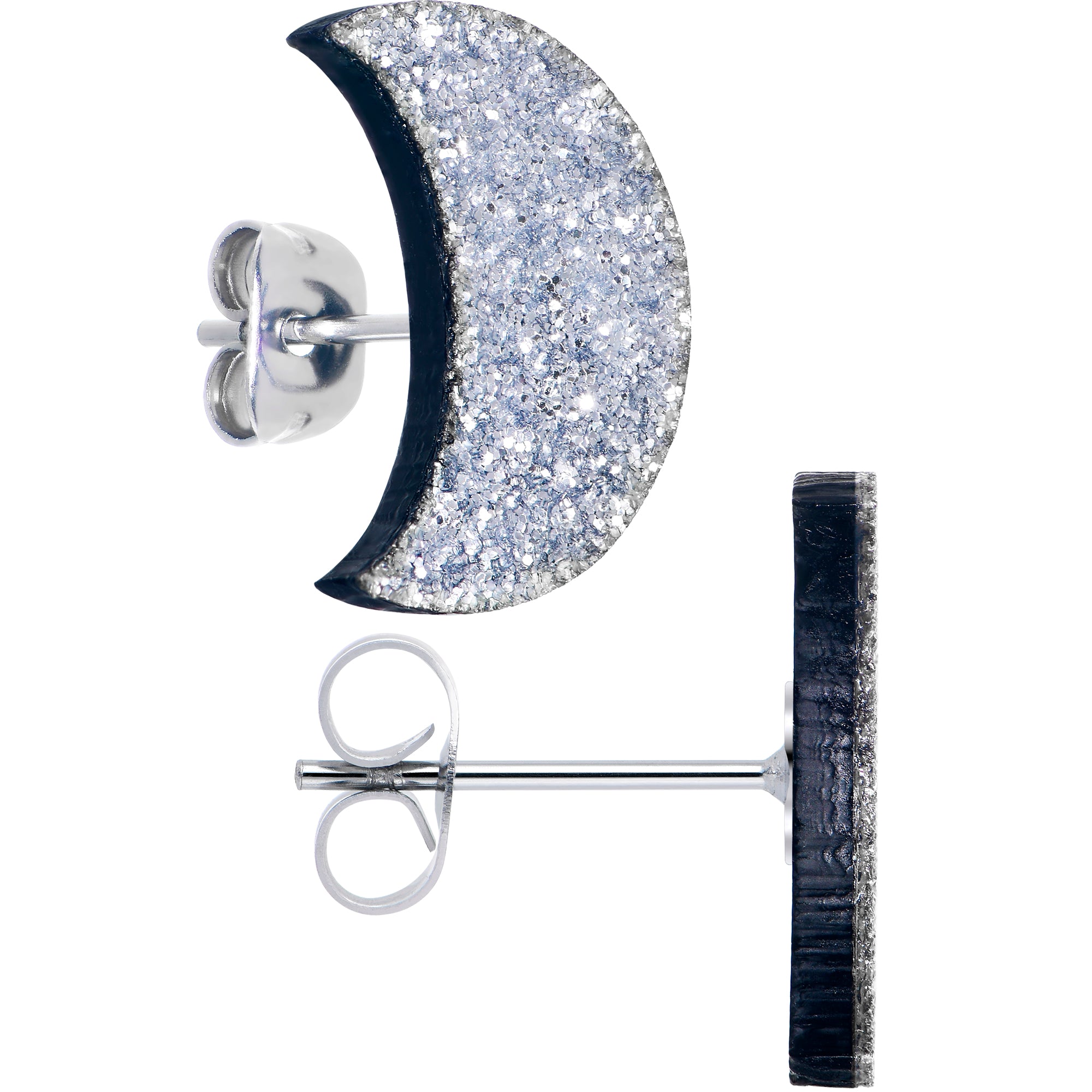 Clesestial Glitter Crescent Moon Stud Earrings