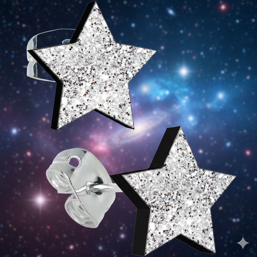 glitter star earrings black