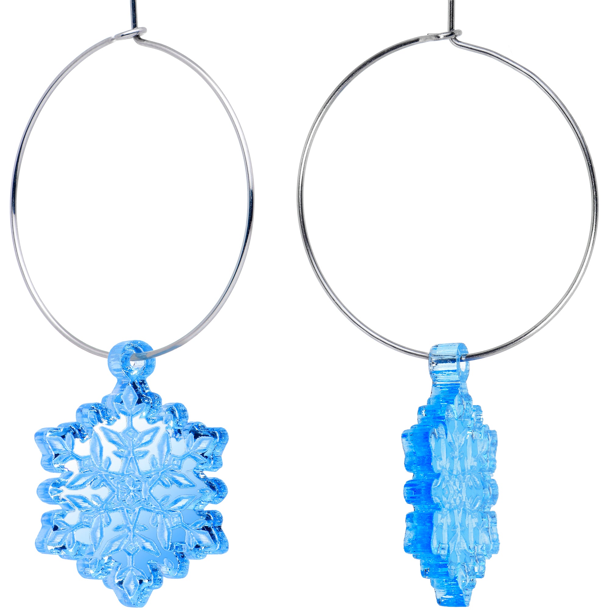 Elegant ice blue hoop earrings with snowflakes