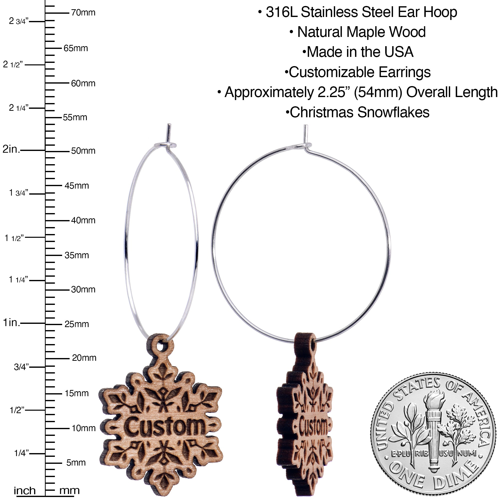 Handmade custom snowflake wood earrings