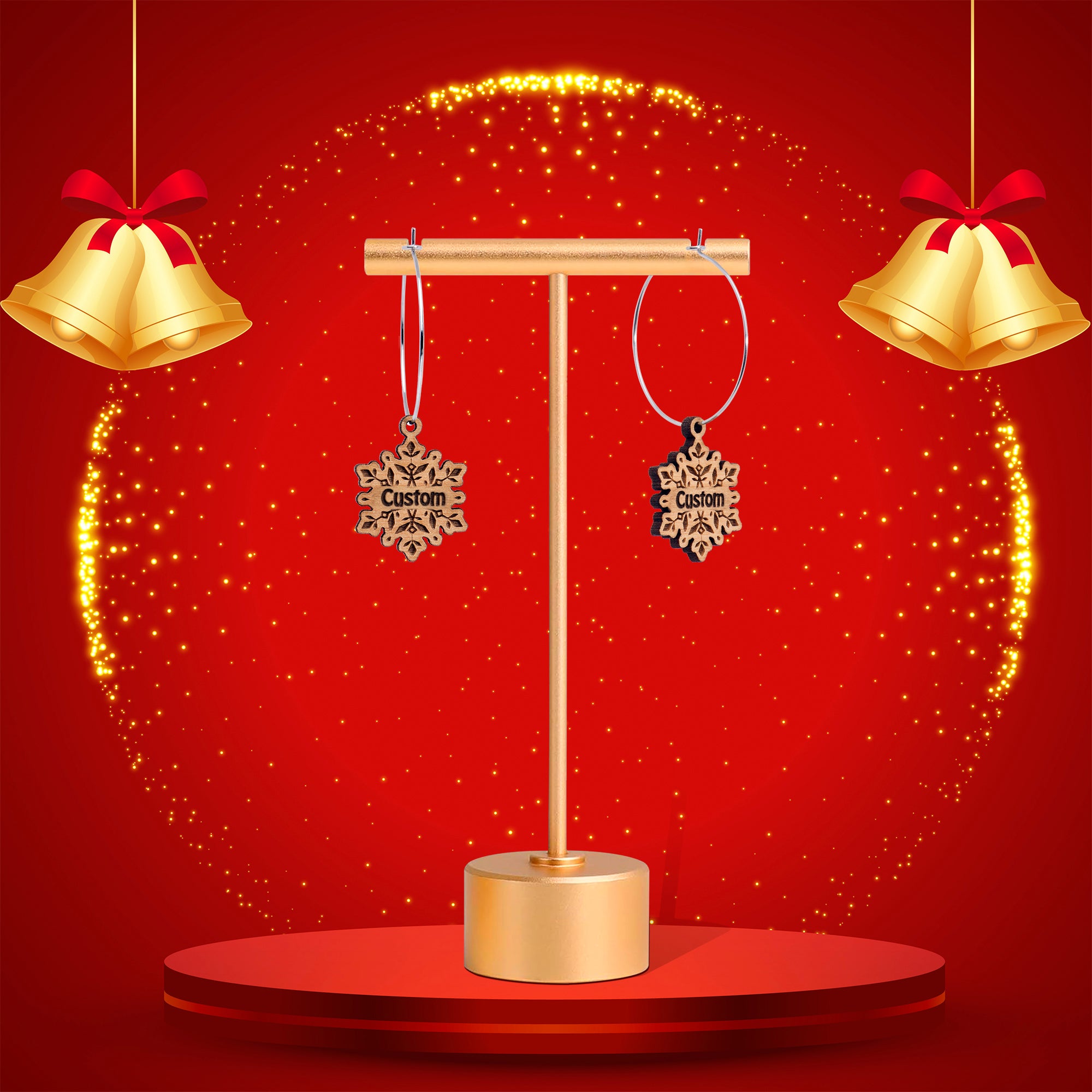 Eco-friendly natural wood snowflake earrings