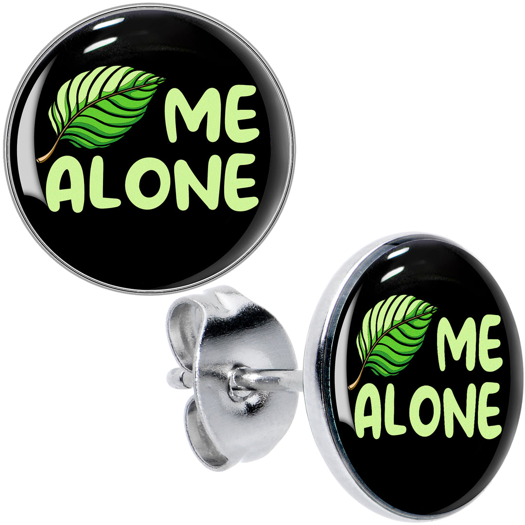 Black Green Leaf Me Alone Hypoallergenic Stainless Steel Stud Earrings